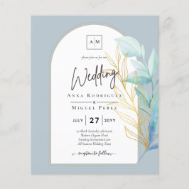 All-in-1 Zee Glass Aqua Green Gold Leaves Wedding Flyer