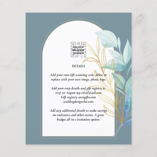 All-in-1 Zee Glass Aqua Green Gold Leaves Wedding Flyer (Achterkant)