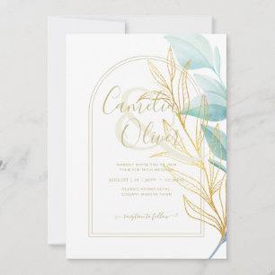All-in-1 Zee Glass Aqua Green Gold Leaves Wedding Kaart