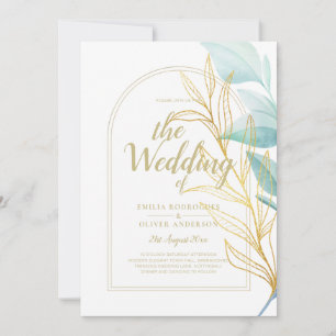 All-in-1 Zee Glass Aqua Green Gold Leaves Wedding Kaart