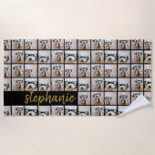 All-in-6 Photo Collage Black & Gold Script Name Strandlaken (Voorkant)