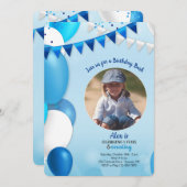 All-in-Blue Photo Birthday Invitation Kaart (Voorkant / Achterkant)