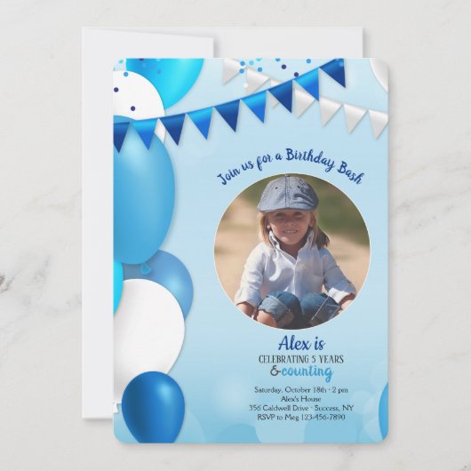All-in-Blue Photo Birthday Invitation Kaart (Voorkant)