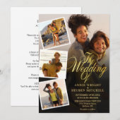 All In One 4 Foto Collage Gouden Script Bruiloft Kaart (Voorkant / Achterkant)