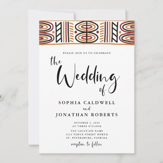 All-in-One African Motif Calligraphy Wedding Kaart (Voorkant)