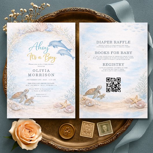 All in One Ahoy It's a Boy Baby Shower Kaart