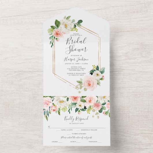 All-in-One Airy Blush Gold Vrijgezellenfeest Invit All In One Uitnodiging (Binnen)