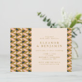 All-in-One Art Deco Blush and Gold Wedding Kaart (Staand voorkant)