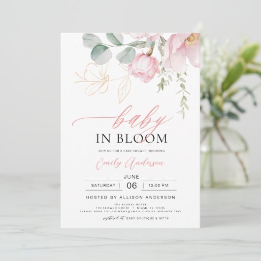 All in One Baby in Bloom Blush Pink Bloemendouche Kaart (Staand voorkant)