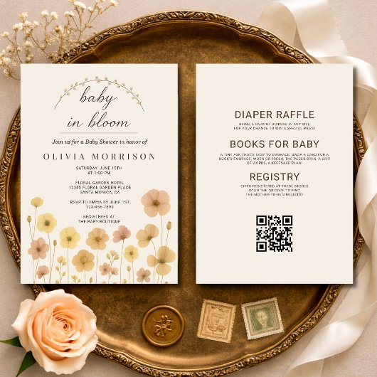 All in One Baby In Bloom Boho QR Code Baby Shower  Kaart