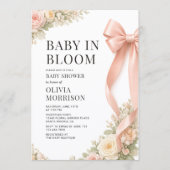 All in One Baby In Bloom Pink Bow Baby Shower Kaart (Voorkant)