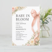 All in One Baby In Bloom Pink Bow Baby Shower Kaart (Staand voorkant)