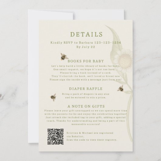 All in One Baby in Bloom QR Code Douche Uitnodigin Kaart (Achterkant)