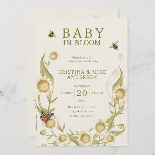 All in One Baby in Bloom QR Code Douche Uitnodigin Kaart (Voorkant / Achterkant)