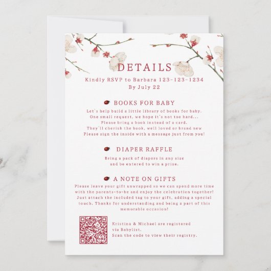All in One Baby in Bloom QR Code Douche Uitnodigin Kaart (Achterkant)