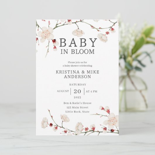 All in One Baby in Bloom QR Code Douche Uitnodigin Kaart (Staand voorkant)
