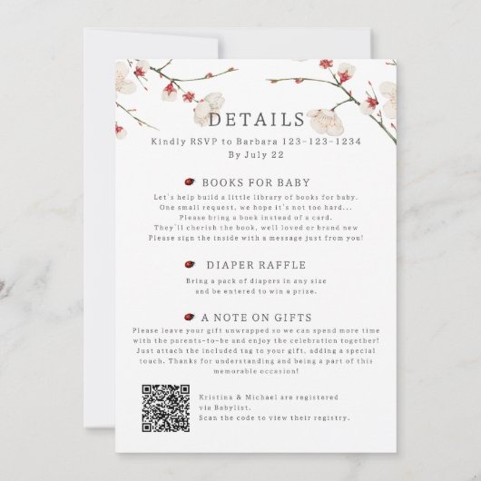 All in One Baby in Bloom QR Code Douche Uitnodigin Kaart (Achterkant)