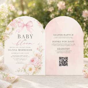 All in One Baby in Bloom Roze Strik Uitnodiging
