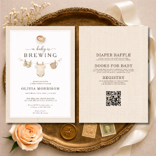 All in One Baby is Brewing Gingham Baby Shower Kaart