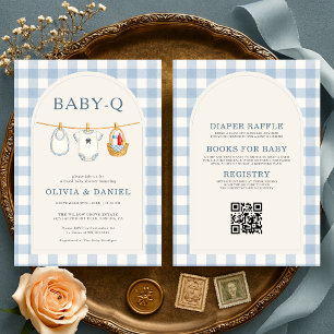 All in One Baby-Q Blauwe Gingham Baby Shower Kaart