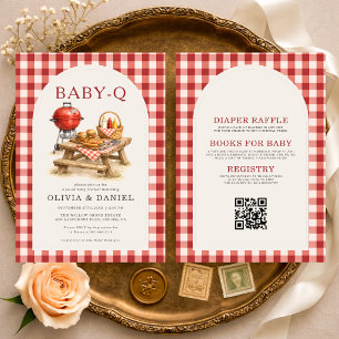 All in One Baby Q Gingham BBQ Baby Shower Kaart