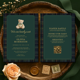 All in One Bearly Wait Groene Geruite Baby Shower Kaart