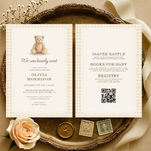 All in One Bearly Wait Neutrale Gingham Babyborrel Kaart