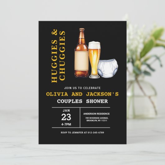 All in One Beers Luiers Koppels Baby shower Kaart (Staand voorkant)