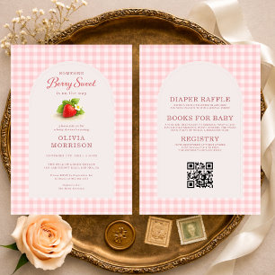 All in One Berry Sweet Gingham Baby Shower Kaart