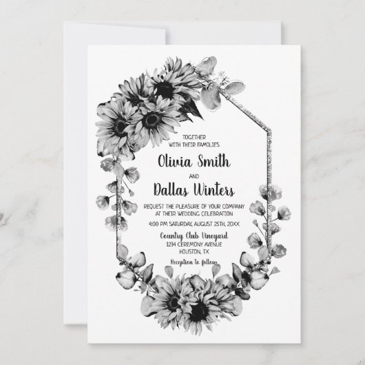 All-in-One Black and White Sunflower Weddenschap Kaart (Voorkant)