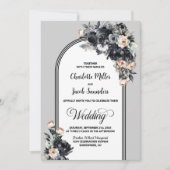 All in One Black Floral Grey Arch Wedding Kaart (Voorkant)