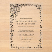 All in One Black Minimal Leaf Wedding Acryl Uitnodigingen (Voorkant)