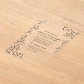 All in One Black Minimal Leaf Wedding Acryl Uitnodigingen (Laagn)