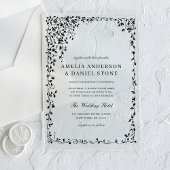 All in One Black Minimal Leaf Wedding Acryl Uitnodigingen