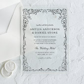 All in One Black Minimal Leaf Wedding Acryl Uitnodigingen