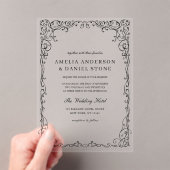 All in One Black Minimal Leaf Wedding Acryl Uitnodigingen (Insitu (Draagbaar))