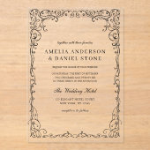 All in One Black Minimal Leaf Wedding Acryl Uitnodigingen (Voorkant)