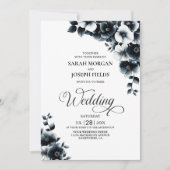 All in One Black White Floral Wedding Kaart (Voorkant)