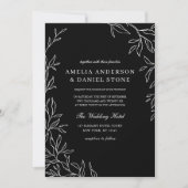 All-in-One Black & White Minimal Leaf Wedding Kaart (Voorkant)