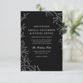 All-in-One Black & White Minimal Leaf Wedding Kaart (Staand voorkant)
