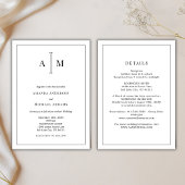 All-In-One Black White Monogram Minimal Wedding Kaart