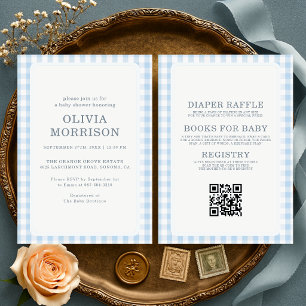 All in One Blauwe Gingham Jongens Baby Shower Kaart