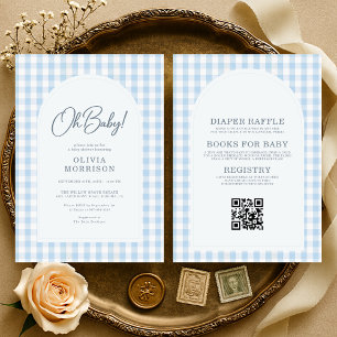 All in One Blauwe Oh Baby Gingham Baby Shower Kaart