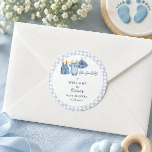 All In One Blauwe Spijkerbroek Baby Aangepaste Gin Ronde Sticker