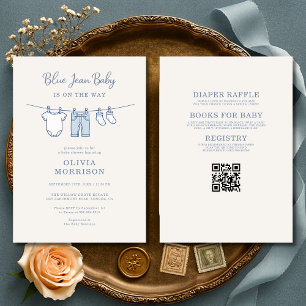 All in One Blauwe Spijkerbroek Baby Baby Shower Kaart
