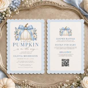 All in One Blauwe Strik Kleine Pompoen Baby Shower Kaart