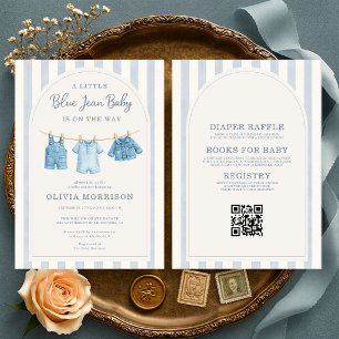 All in One Blue Jean Baby Strepen Baby Shower  Kaart