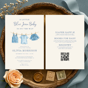 All in One Blue Jean Boy Baby Shower Kaart