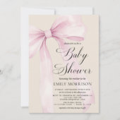 All in One Blush Pink Bow Linen Baby Shower Kaart (Voorkant)