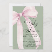 All in One Blush Pink Bow Sage Green Baby Shower Kaart (Voorkant)